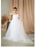 Cold Shoulder White Satin Tulle Flower Girl Dress